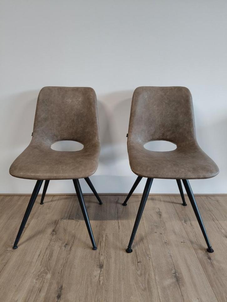 Goossens Eetkamerstoelen - Set van 2, Huis en Inrichting, Stoelen, Gebruikt, Twee, Kunststof, Metaal, Bruin, Ophalen
