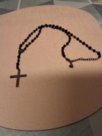 Zwarte rozenkrans met minimalistisch loden  kruis, Ophalen of Verzenden