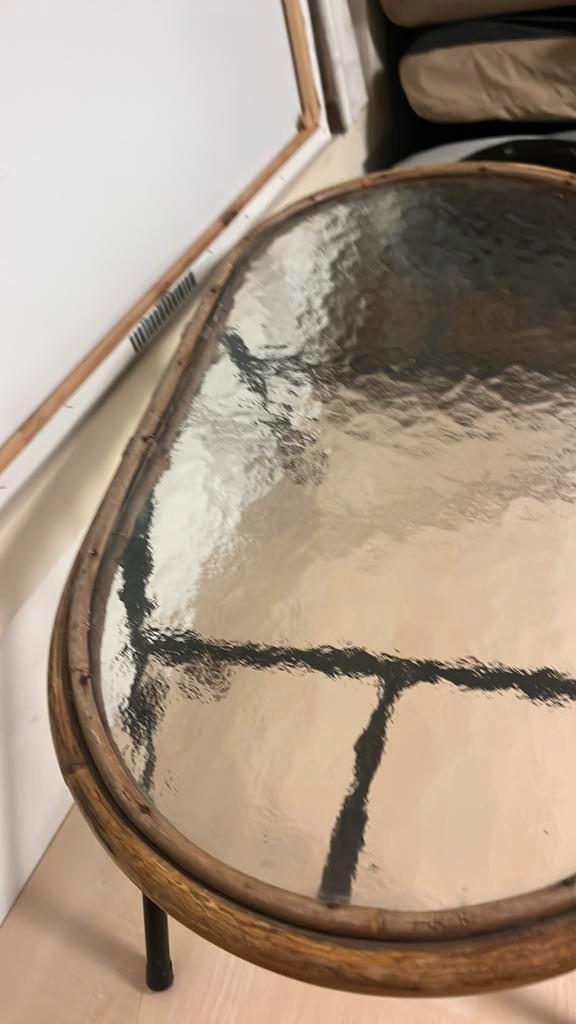 Rotan salon tafel retro, Huis en Inrichting, Tafels | Salontafels, Minder dan 50 cm, 50 tot 100 cm, Rechthoekig, Glas, Ophalen