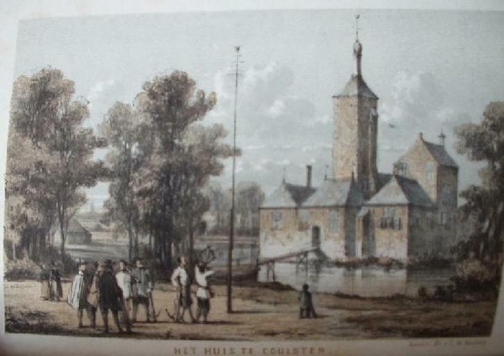21  / Heiloo Kasteel de Coulster Litho 1854, Antiek en Kunst, Kunst | Litho's en Zeefdrukken, Ophalen of Verzenden
