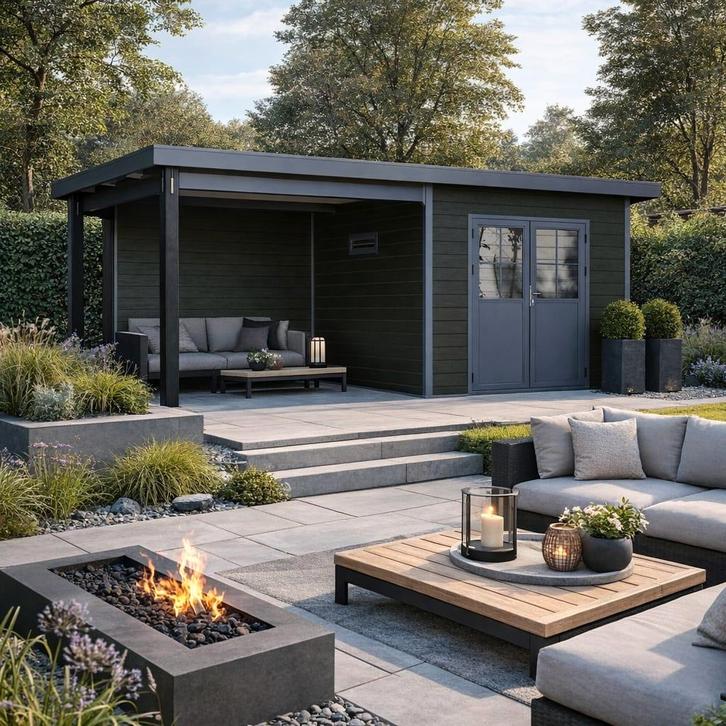 Tuinhuis + overkapping DUURZAAM WPC hout-kunststof composiet, Tuin en Terras, Tuinhuizen, Nieuw, Tuinhuis, Kunststof, 500 cm of meer