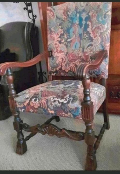 Gobelin kasteel stoel met eikenhouten leuningen en onderstel, Antiek en Kunst, Antiek | Meubels | Stoelen en Banken, Ophalen