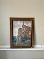 Gesigneerd schilderij van kerk (Duits?) op paneel, Antiek en Kunst, Ophalen of Verzenden