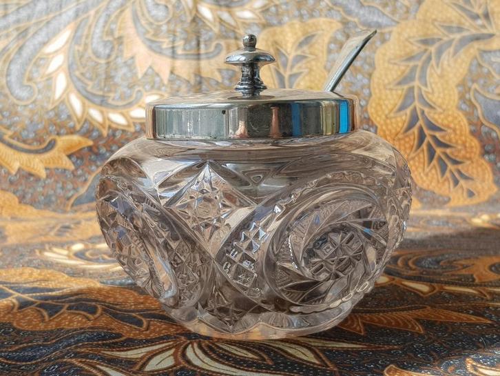 Antieke Engelse suikerpot van kristal en silverplate 10,5 cm, Antiek en Kunst, Antiek | Woonaccessoires, Ophalen of Verzenden