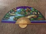 Beschilderde  waaier met rotan hout, Antiek en Kunst, Curiosa en Brocante, Ophalen of Verzenden
