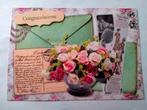 Kaart vintage verjaardag met rozen en brief, Hobby en Vrije tijd, Kaarten | Zelfgemaakt, Nieuw, Ophalen of Verzenden
