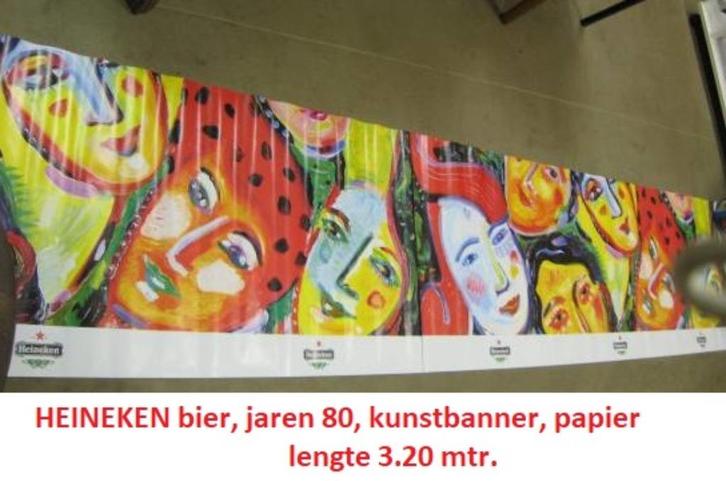 HEINEKEN BIER, jaren 80, banner en poster, de kunstperiode, Verzamelen, Biermerken, Nieuw, Reclamebord, Plaat of Schild, Heineken