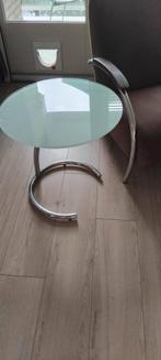 Bijzet of salontafel glas en staal, 50 tot 100 cm, 50 tot 75 cm, Rond, Zo goed als nieuw