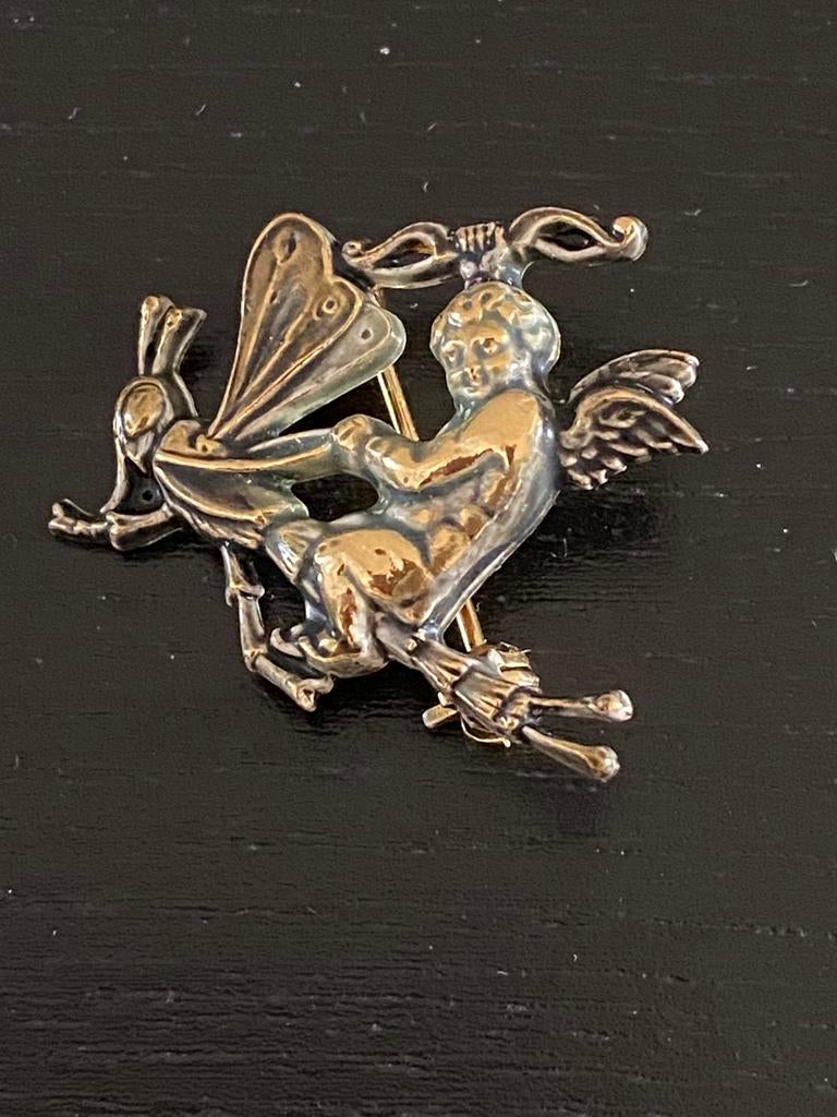 Vintage cupido / engelen broche -4 cm-, Ophalen of Verzenden, Zo goed als nieuw, Zilver, Overige materialen