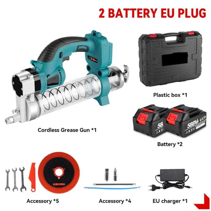 Vetspuit - Vetpomp - Smeermachine - Vetpistool - 2 Accu, Auto diversen, Autogereedschap, Nieuw, Verzenden