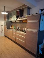 Complete antraciet keuken met houtlook en inbouwapparatuur, Huis en Inrichting, Keuken | Complete keukens, Ophalen, Gebruikt, Enkelwandige keuken