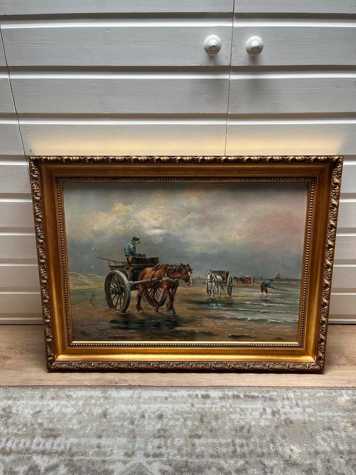 Schilderij Schelpenvissers Willem George Frederik Jansen, Antiek en Kunst, Kunst | Schilderijen | Klassiek, Ophalen of Verzenden