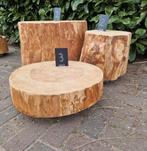 Te koop drie boomstam bijzettafel op wielen, Minder dan 45 cm, Minder dan 55 cm, ., Rond