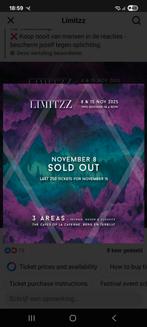 Gezocht 1 ticket limitzz 8 november., Tickets en Kaartjes, Evenementen en Festivals, Eén persoon