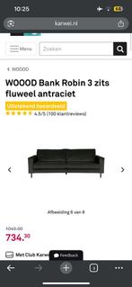 WOOOD Bank Robin 3 zits fluweel antraciet + hocker - NIEUW, Huis en Inrichting, Banken | Bankstellen, Ophalen, Zo goed als nieuw