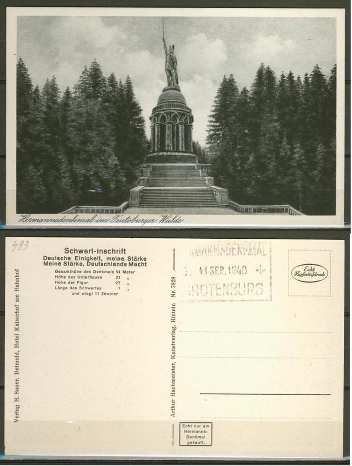 Teutoburger Walde Hermannsdenkmal 1940 Ansichtkaart f-39a, Verzamelen, Ansichtkaarten | Buitenland, Ongelopen, Duitsland, 1920 tot 1940