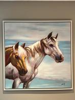 Paarden Schilderij 100x100 cm Klassiek Canvas Kunstwerk Wand, Ophalen, 125 cm of meer, Schilderij, 75 cm of meer