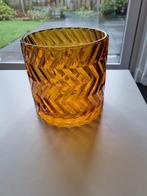 Windlicht kaars/ bloempot glas geel oranje, Huis en Inrichting, Woonaccessoires | Kandelaars en Kaarsen, Minder dan 25 cm, Overige materialen