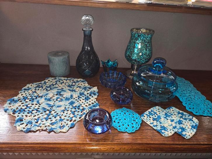 Blauwe accessoires, Huis en Inrichting, Woonaccessoires | Kandelaars en Kaarsen, Minder dan 25 cm, Overige materialen, Ophalen of Verzenden