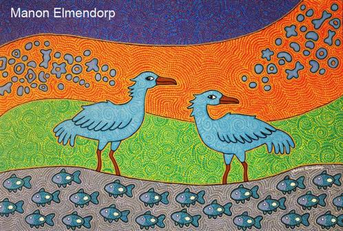80x100cm Uniek Handgeschilderd Schilderij "Two Riverbirds", Antiek en Kunst, Kunst | Schilderijen | Modern, Ophalen