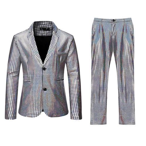 Heren zilveren geruit kostuum pak blazer zilver colbert, Kleding | Heren, Kostuums en Colberts, Nieuw, Verzenden