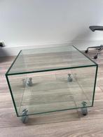 Glazen salontafel op wieltjes – strak design, 55cm breed, Ophalen, 50 tot 100 cm, 50 tot 75 cm, 50 tot 100 cm