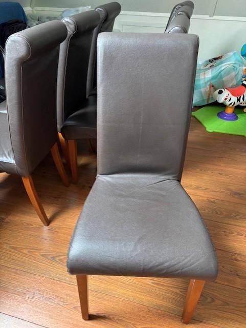 8 leren eetkamerstoelen van Goosens, Huis en Inrichting, Stoelen, Gebruikt, Vijf, Zes of meer stoelen, Hout, Leer, Bruin, Ophalen