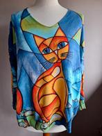 Leuke kleurrijke zachte stretch trui kat, maat L/XL, Ophalen of Verzenden, Gedragen, Maat 42/44 (L)