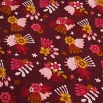 Promo! 3327) 1,5m meter jogging stof bloemen bordeaux, Hobby en Vrije tijd, Stoffen en Lappen, 120 cm of meer, Nieuw, Ophalen of Verzenden