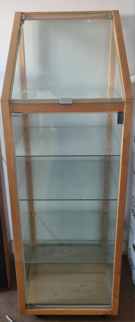 Glazen Vitrinekast met Houten Frame, Huis en Inrichting, Kasten | Vitrinekasten, Gebruikt, 100 tot 150 cm, Minder dan 50 cm, 25 tot 50 cm