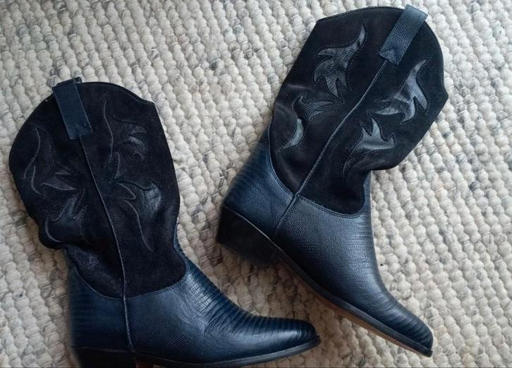 Cowboylaarzen maat 36, donker blauw, echt leer, Kleding | Dames, Schoenen, Zo goed als nieuw, Hoge laarzen, Blauw, Ophalen of Verzenden