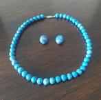 Collier, ketting met twee bijbehorende oorclips, Ophalen of Verzenden, Zo goed als nieuw, Blauw, Steen of Mineraal