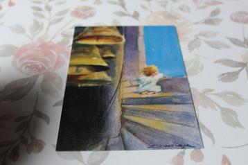 Kerst Postkaart - Kleine Engel kijkt uit Kerkraam, Schweiz beschikbaar voor biedingen