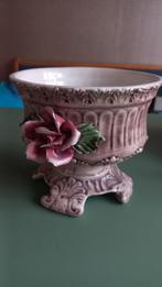 Vintage bloempot met ROOS, Tuin en Terras, Bloempotten, Ophalen, Rond, Zo goed als nieuw, Minder dan 25 cm