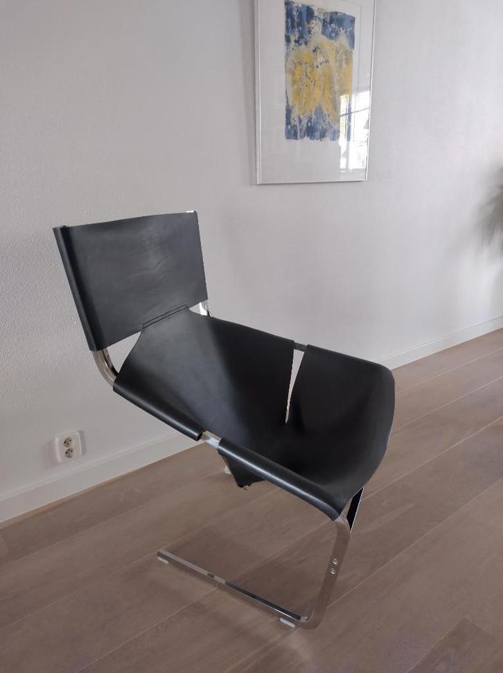 Artifort fauteuil F444; ontwerp Pierre Paulin, Huis en Inrichting, Fauteuils, Zo goed als nieuw, Leer, Metaal, 50 tot 75 cm, 75 tot 100 cm