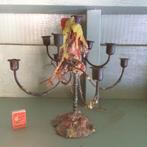 Metalen kandelaar 9 armen azul azuur groen groenig kleur, 25 tot 50 cm, Ophalen of Verzenden, Zo goed als nieuw, Metaal