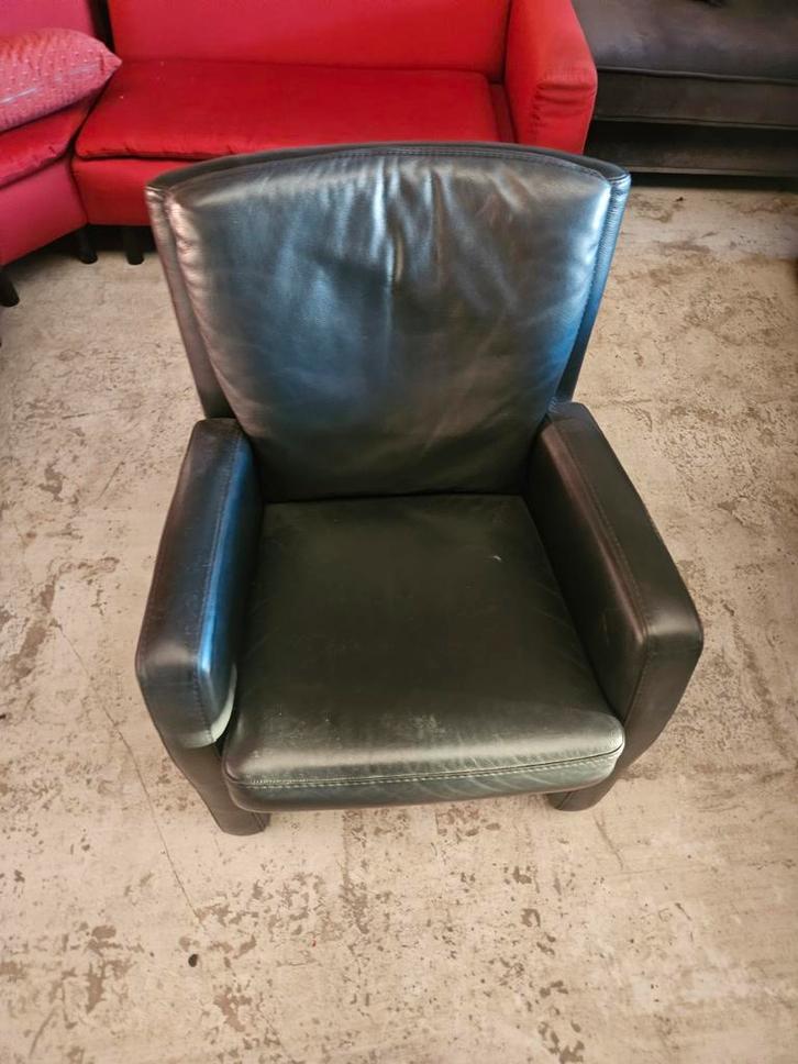 Italiaanse Design Fauteuils - 6 Stuks Zwart Leder, Huis en Inrichting, Fauteuils, Gebruikt, Leer, 75 tot 100 cm, 75 tot 100 cm