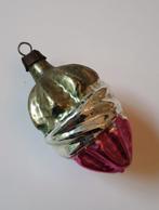 oude kerstbal, driekleurig: fuchsia, zilver, blauwgroen7 cm, Ophalen of Verzenden