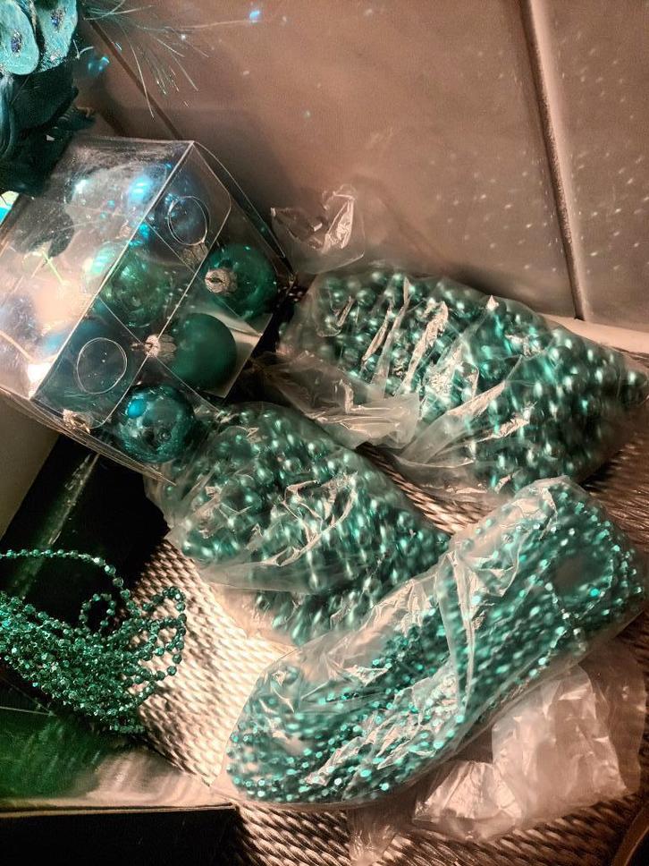 Kerstversiering blauw-groen., Diversen, Kerst, Gebruikt, Ophalen of Verzenden