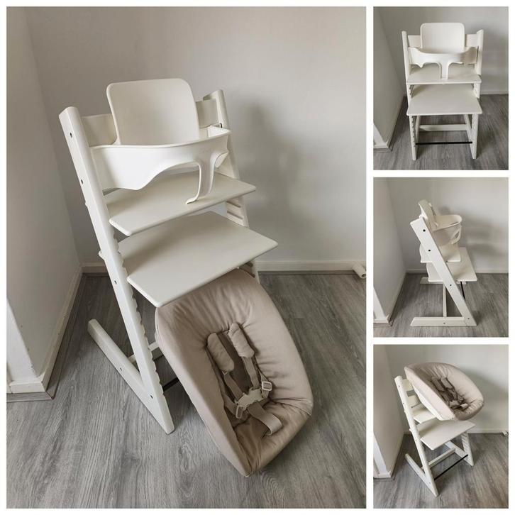 Stokke Tripp Trapp wit met babyset en newbornset, Kinderen en Baby's, Kinderstoelen, Zo goed als nieuw, Meegroeistoel, Aanschuifbaar