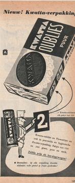 Retro reclame 1953 Kwatta chocolade oublies puur & melk, Verzenden, Overige typen