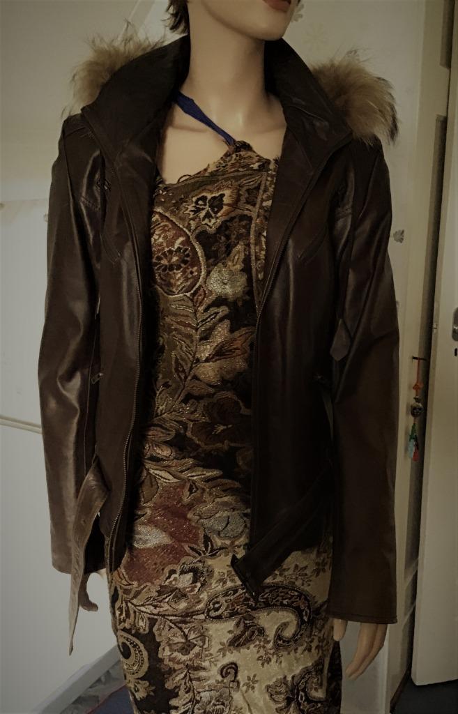 Leren jack met capuchon, Kleding | Dames, Jassen | Winter, Zo goed als nieuw, Maat 36 (S), Bruin, Ophalen of Verzenden