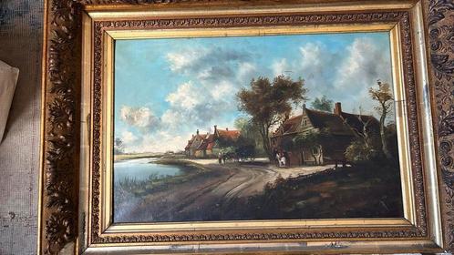 Prachtig antiek olieverf schilderij - landschap, Antiek en Kunst, Kunst | Schilderijen | Klassiek, Ophalen