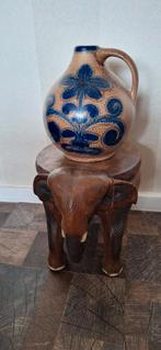 Vintage Aardewerk Vaas met Blauwe Bloemen, Gebruikt, Blauw, Aardewerk of Porselein, Ophalen of Verzenden