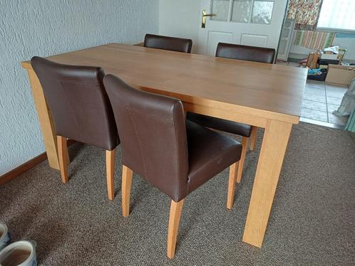 Licht eiken Eetkamertafel met 4 stoelen, Huis en Inrichting, Complete eetkamers, Gebruikt, 4 tot 6 stoelen, Ophalen