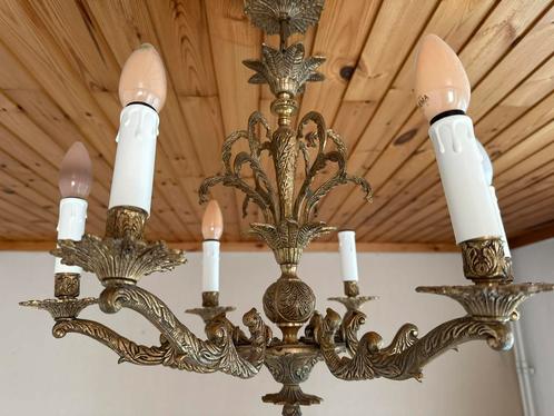 Antieke messing kroonluchter – 6-armig – barokstijl, Huis en Inrichting, Lampen | Kroonluchters, Gebruikt, Ophalen of Verzenden
