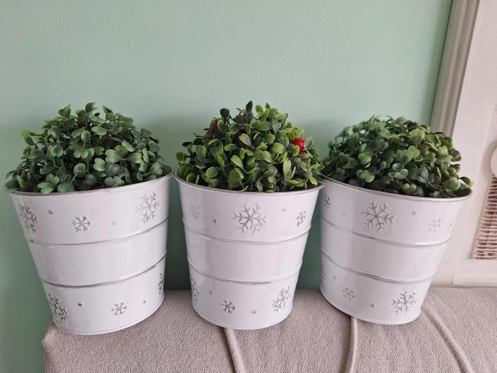 3 Zinken Bloempotten met Kunstplanten, Huis en Inrichting, Woonaccessoires | Kunstplanten en Kunstbloemen, Binnen, Buiten, Ophalen of Verzenden