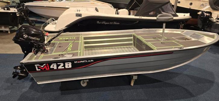 Kerman 428 Aluminium Visboot, prijs boot €6.295,-, Watersport en Boten, Vis- en Consoleboten, Nieuw, 3 tot 6 meter, Benzine, Buitenboordmotor