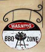 Warning BBQ Zone barbecue uithangbord reclamebord metaal, Info@deconoord.nl, Deco Noord, Nieuw, Ophalen of Verzenden