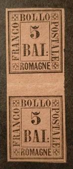 ITALIË - ROMAGNE 1859 paar 5 Baj violetto Sa6 met middenstuk, Ophalen of Verzenden, Postfris